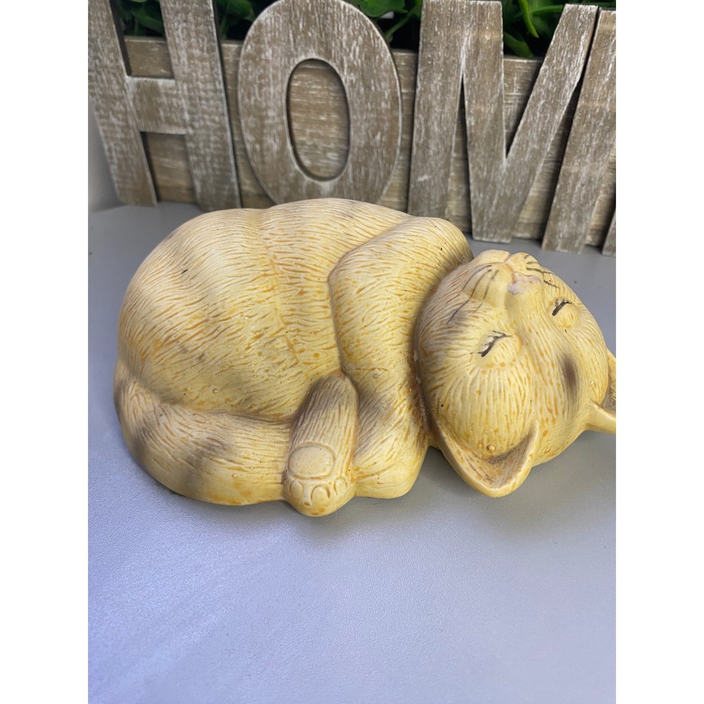 Sleeping Cat Figurine Adorable Cream Orange Tabby Kitten Statue Home Decor